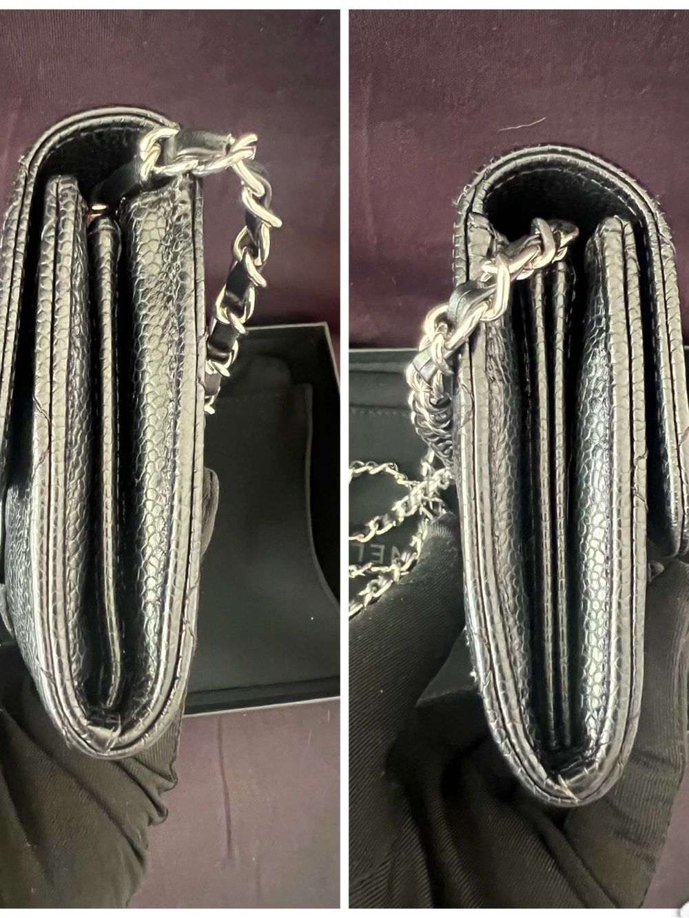 🎁AUTH. CHANEL CAVIAR CLASSIC FLAP  WALLET WITH CHAIN. - Picture 16 of 16